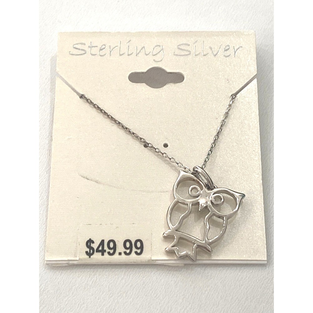 Sterling Silver Outline Owl Pendant with Necklace 925N Stamped